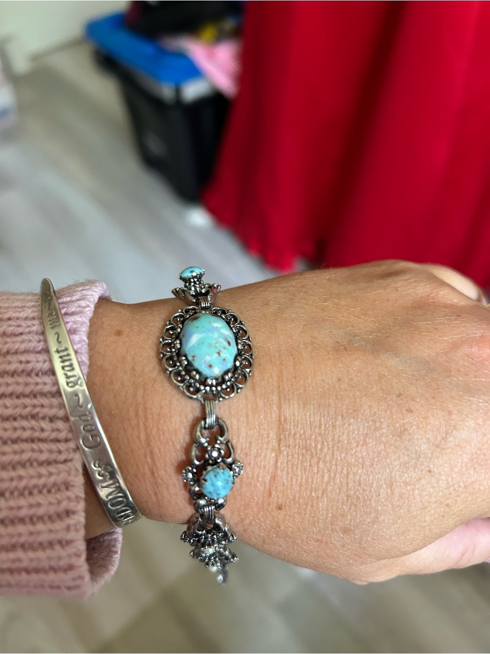 VTG Silver Turquoise-Blue Stone Bracelet - Women Jewelry